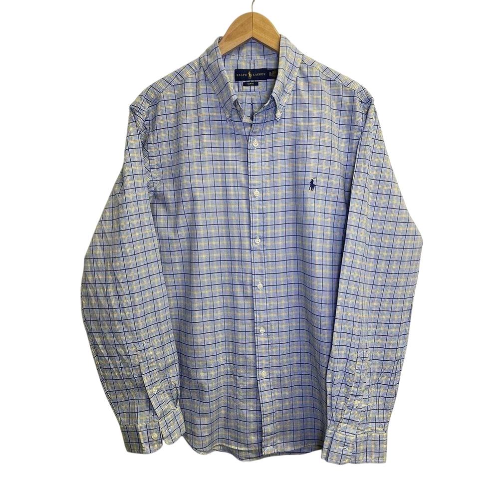 POLO RALPH LAUREN Mens XXL/TTG Button Up Slim Fit Long Sleeve Blue Yellow Plaid